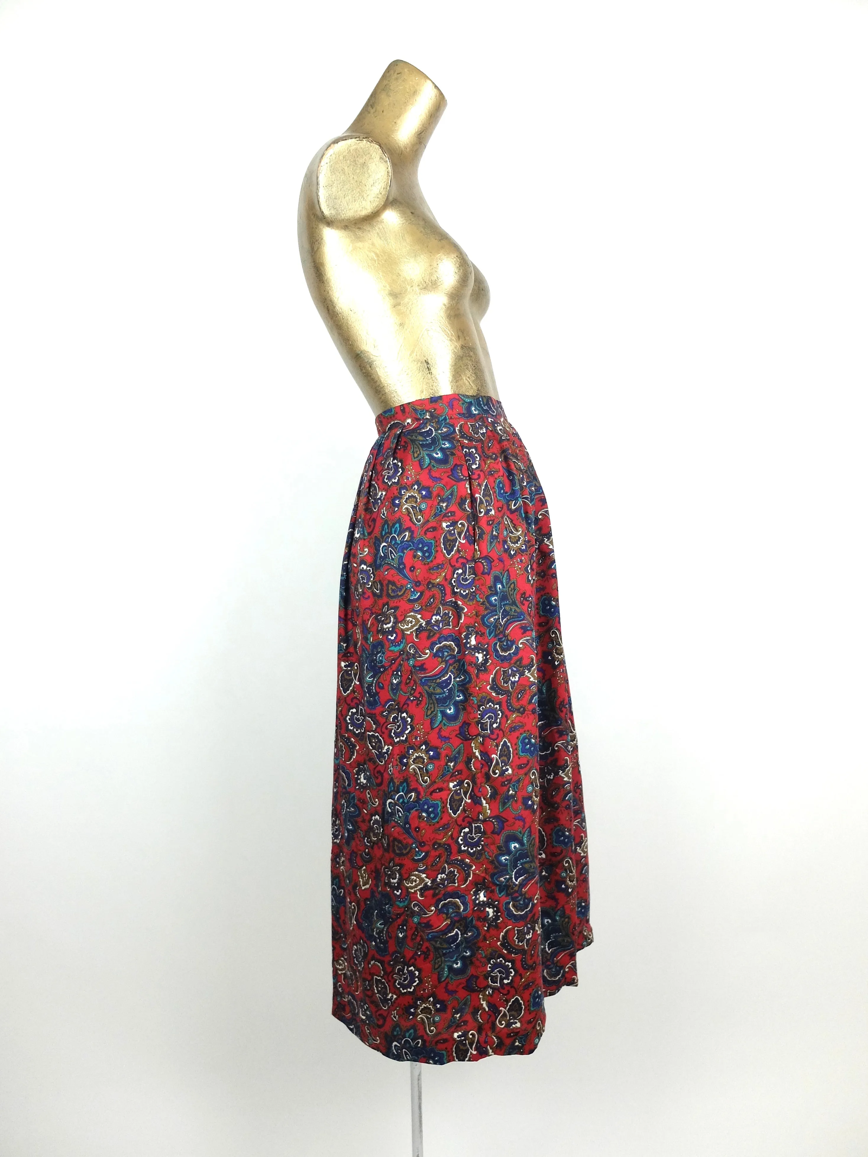 70s Psychedelic Bohemian Paisley Print High Waisted Full Circle Maxi Skirt