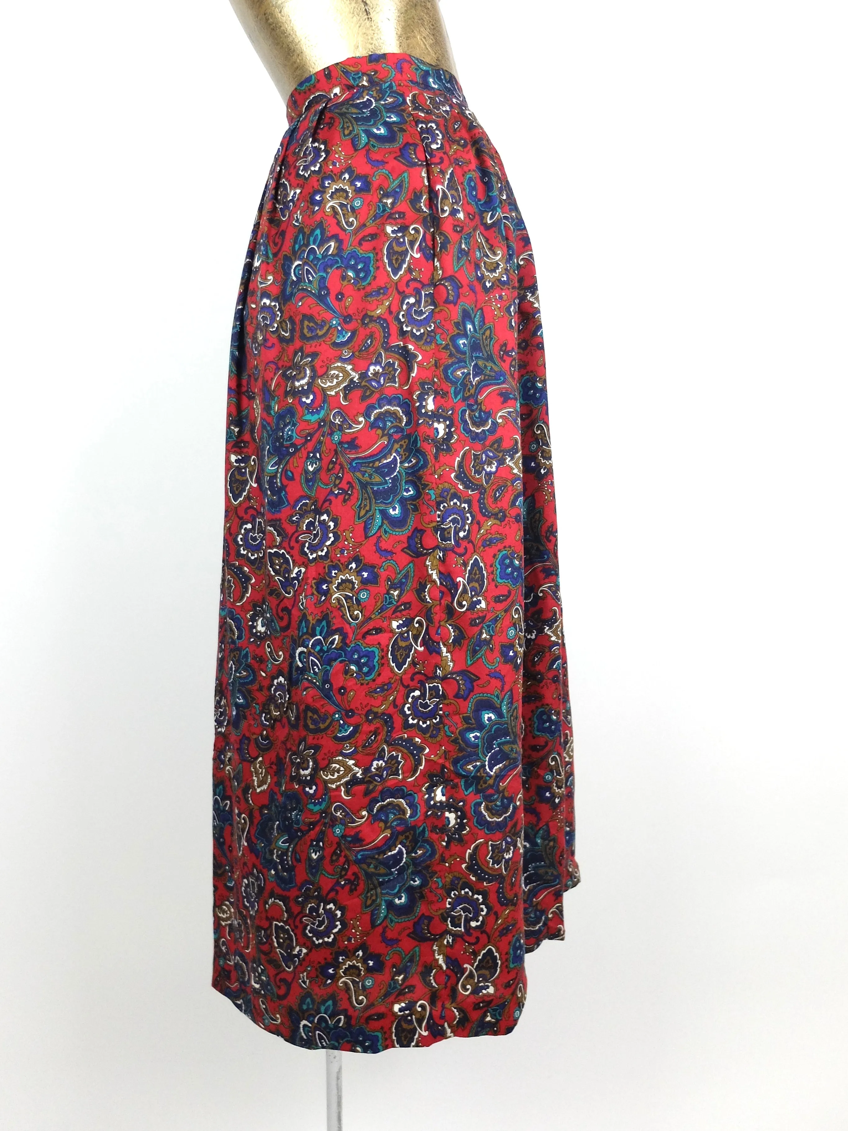 70s Psychedelic Bohemian Paisley Print High Waisted Full Circle Maxi Skirt