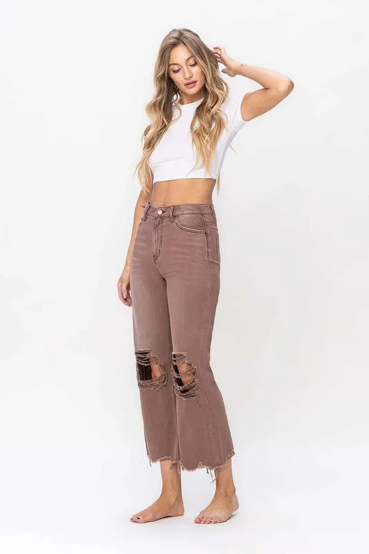 90's Vintage Crop Flare Jean - Mocha Mauve