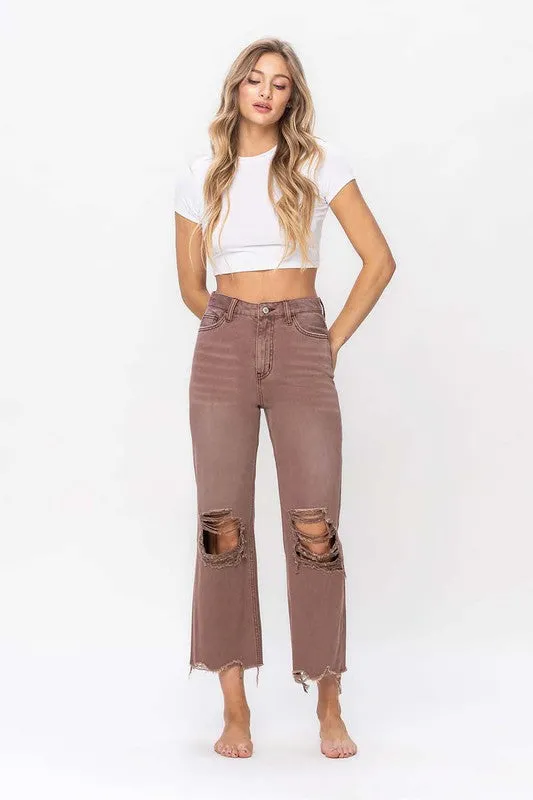 90's Vintage Crop Flare Jean - Mocha Mauve