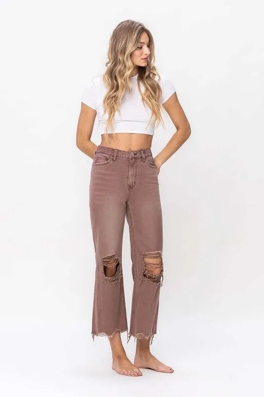 90's Vintage Crop Flare Jean - Mocha Mauve