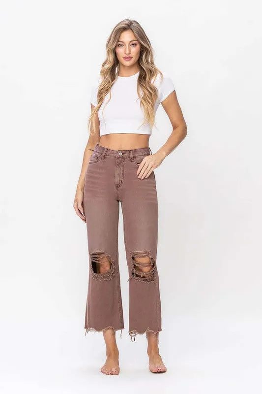 90's Vintage Crop Flare Jean - Mocha Mauve