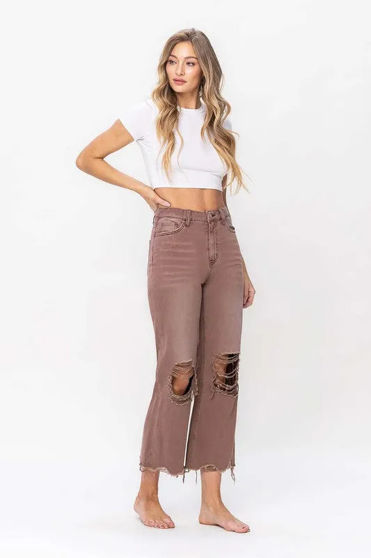 90's Vintage Crop Flare Jean - Mocha Mauve