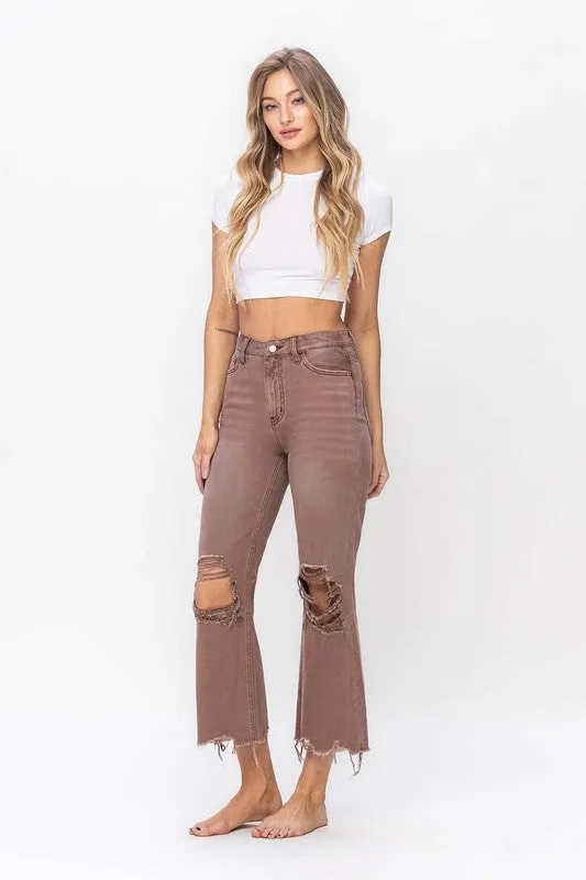 90's Vintage Crop Flare Jean - Mocha Mauve