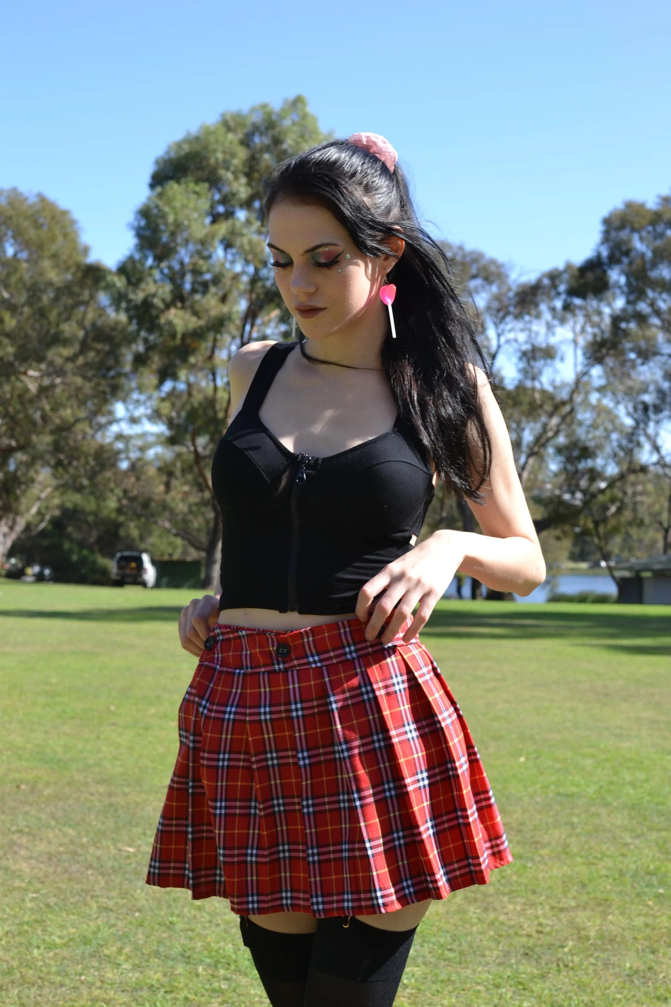 Adjustable Red Plaid Skirt