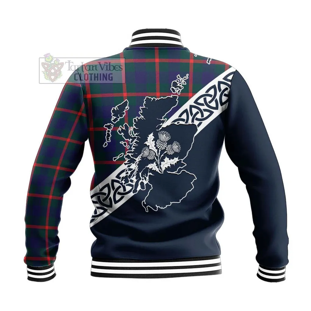 Agnew Tartan Baseball Jacket Featuring Thistle and Scotland Map