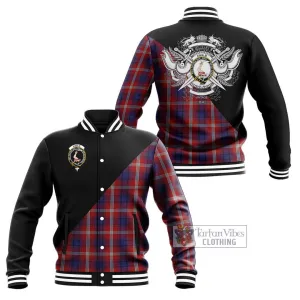 Ainslie Tartan Baseball Jacket with Family Crest and Military Logo Style