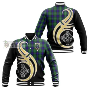 Alexander Tartan Baseball Jacket with Family Crest and Celtic Symbol Style