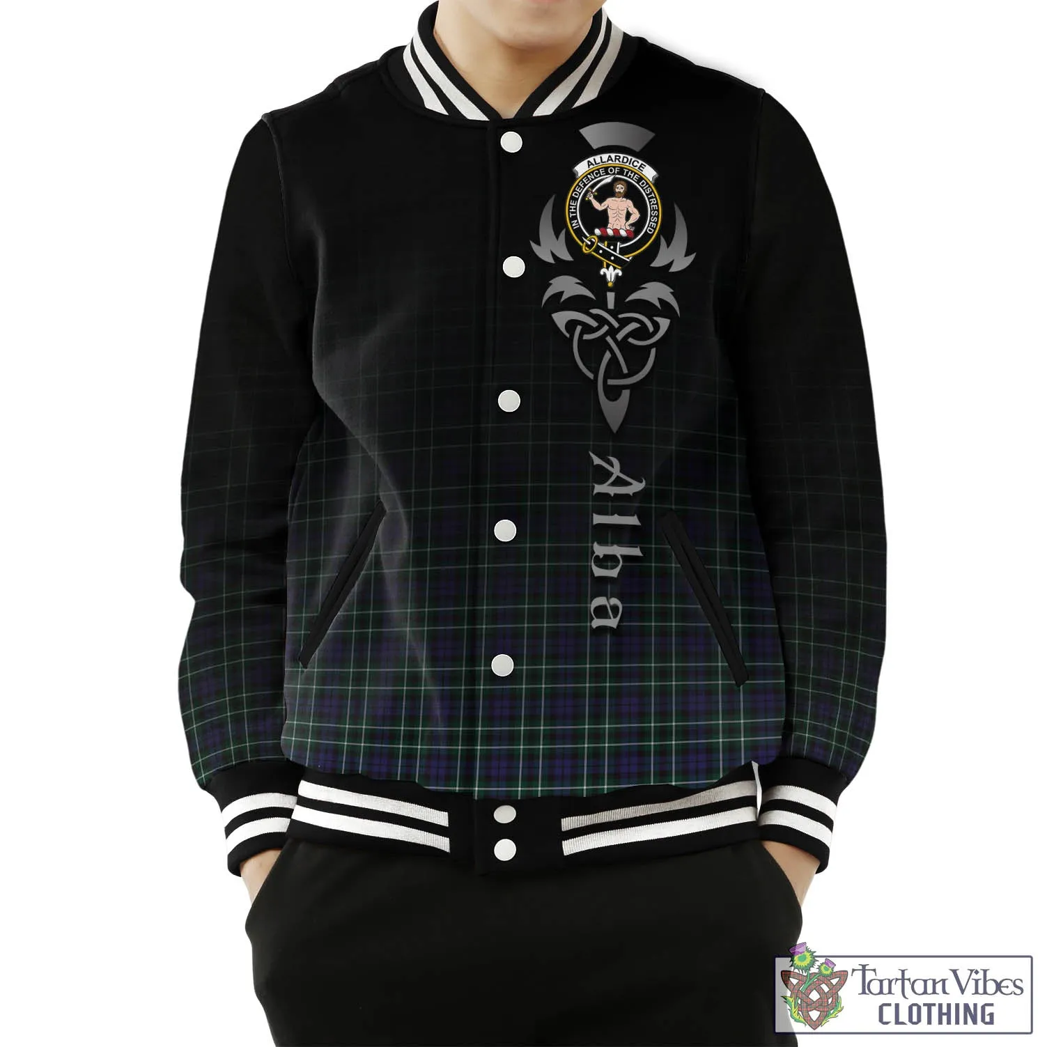 Allardice Tartan Baseball Jacket Featuring Alba Gu Brath Family Crest Celtic Inspired