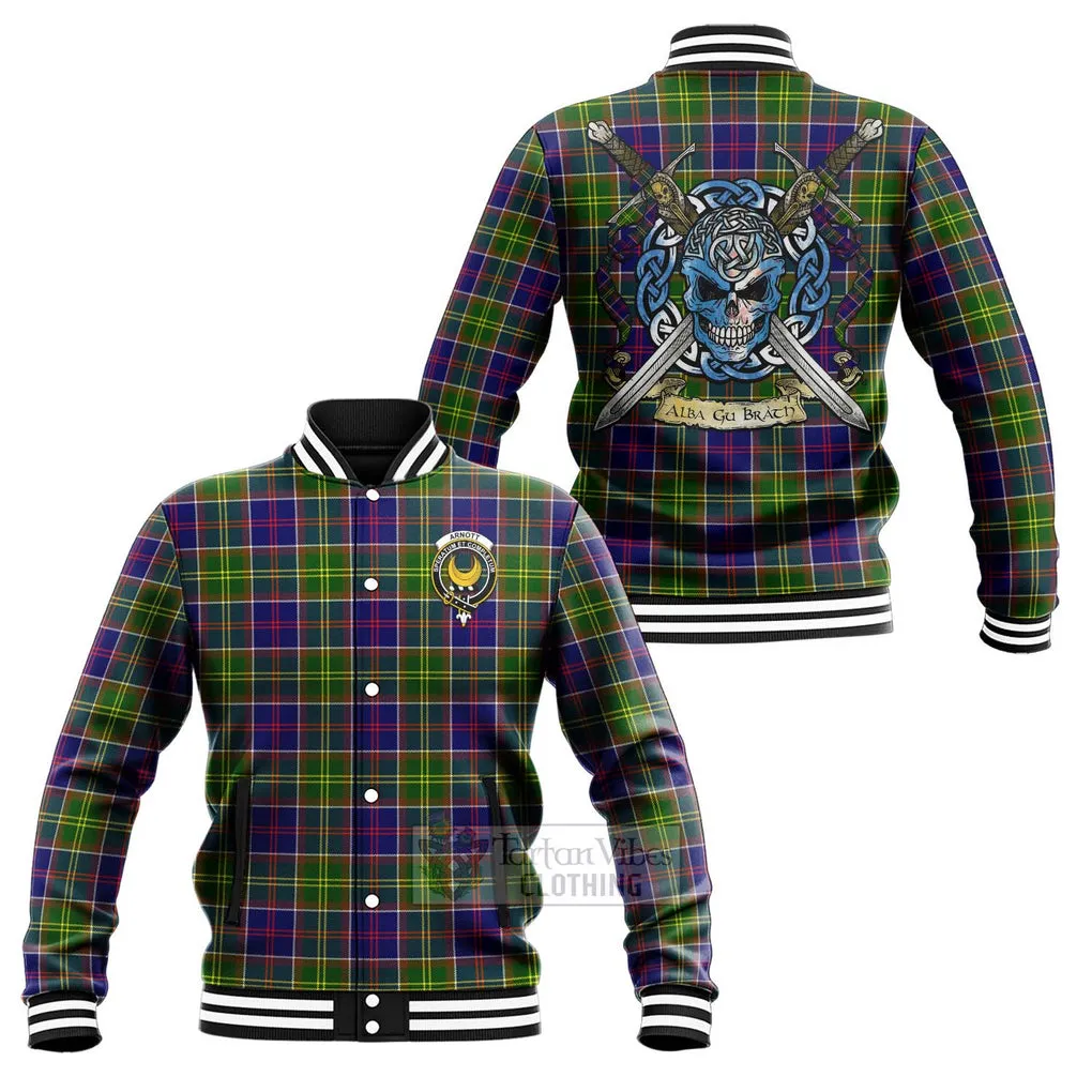 Arnott Tartan Baseball Jacket with Family Crest Celtic Skull Style