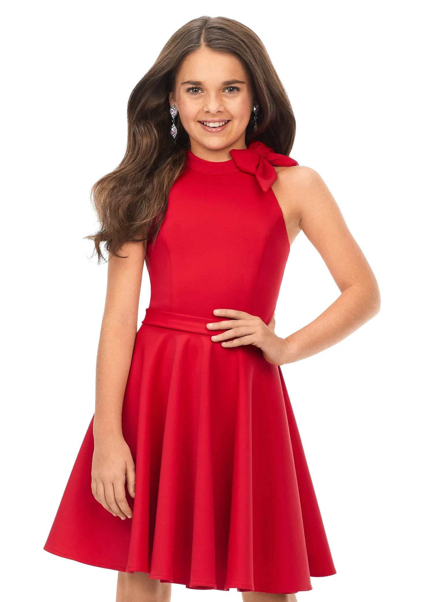 Ashley Lauren Kids 8165 Girls Scuba Cocktail Dress with Bow Interview