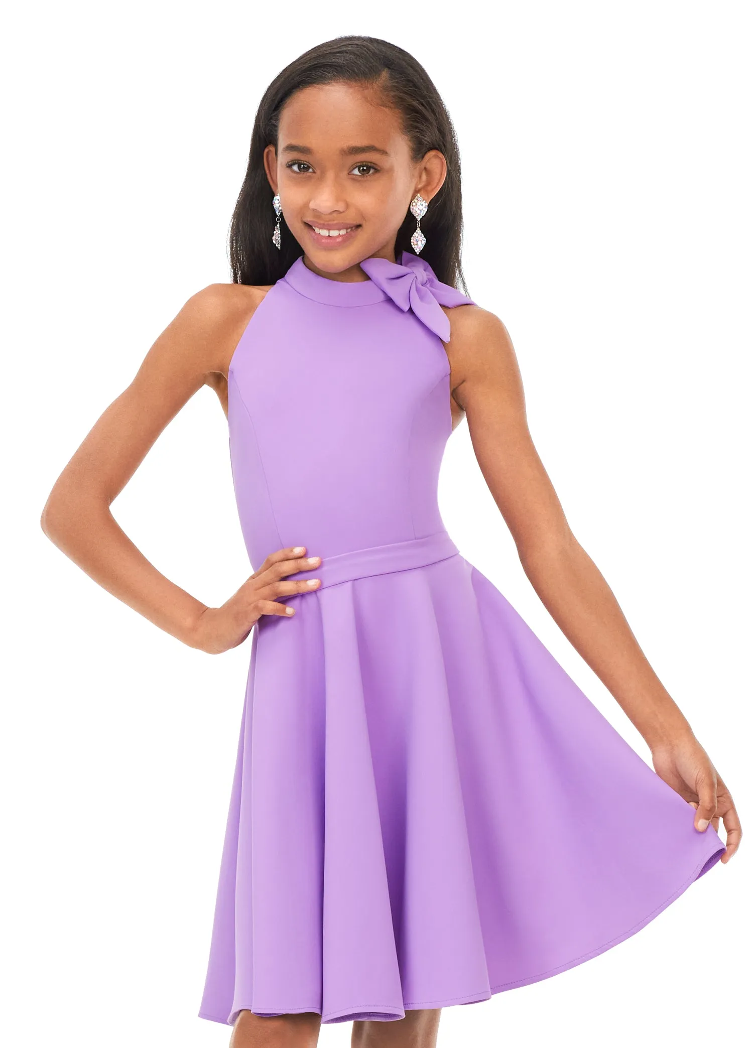 Ashley Lauren Kids 8165 Girls Scuba Cocktail Dress with Bow Interview