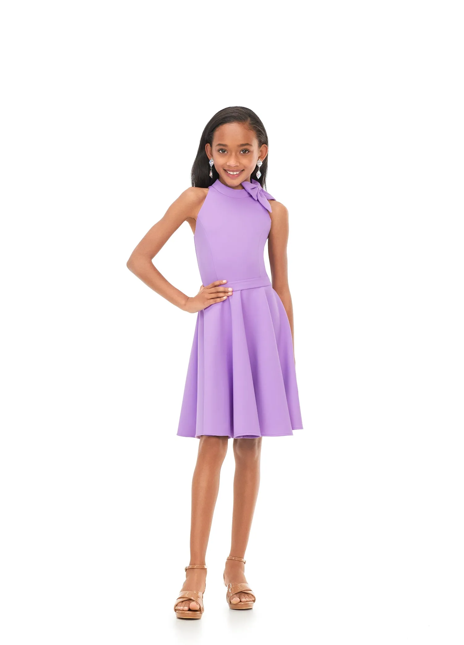 Ashley Lauren Kids 8165 Girls Scuba Cocktail Dress with Bow Interview