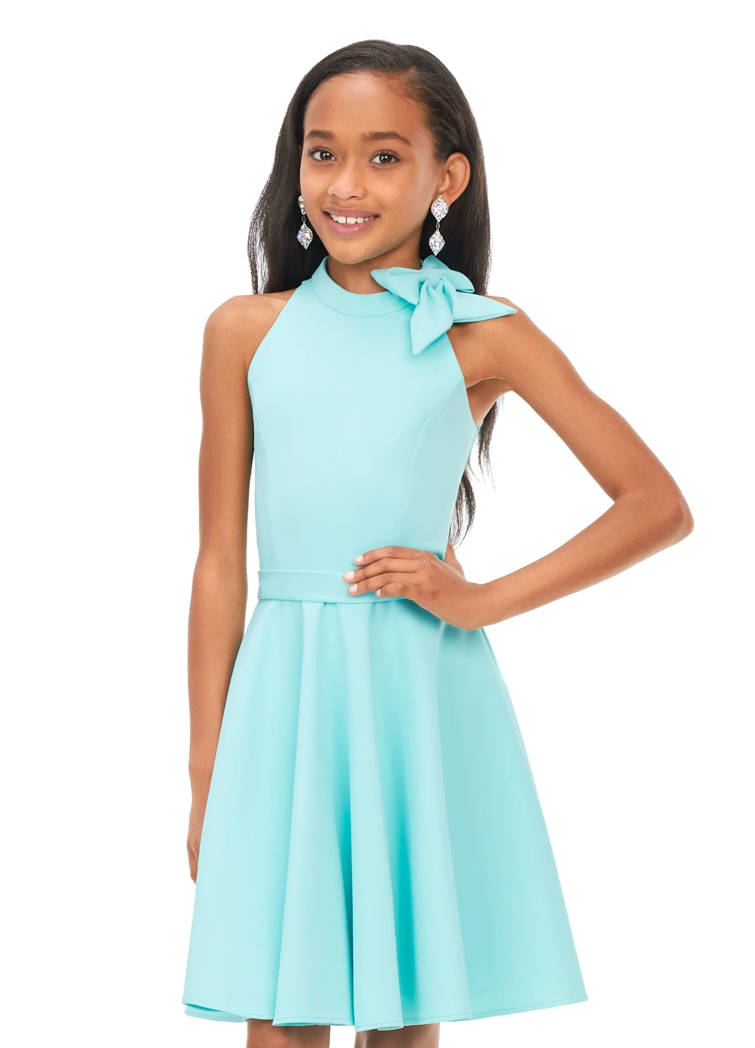 Ashley Lauren Kids 8165 Girls Scuba Cocktail Dress with Bow Interview