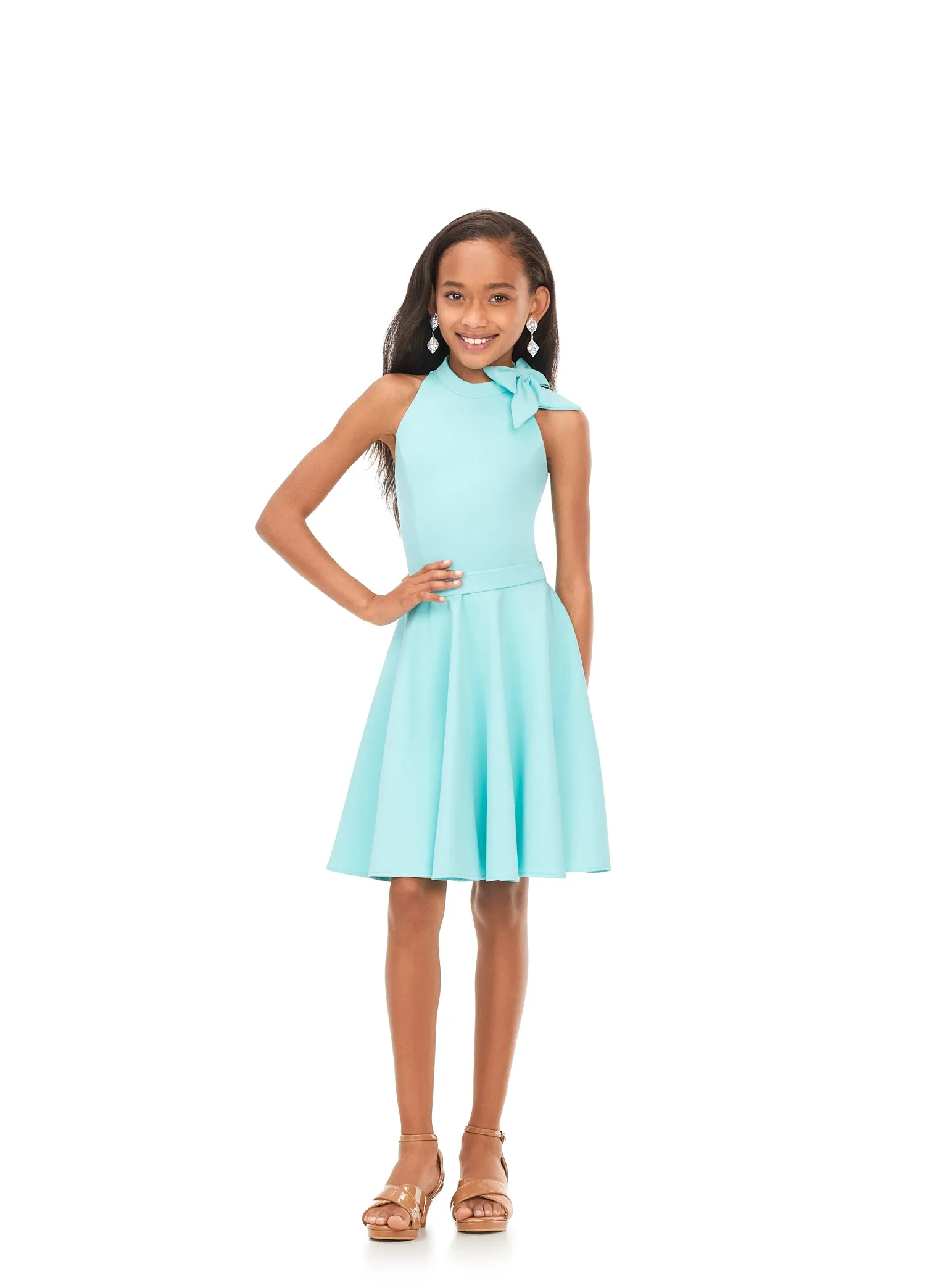 Ashley Lauren Kids 8165 Girls Scuba Cocktail Dress with Bow Interview