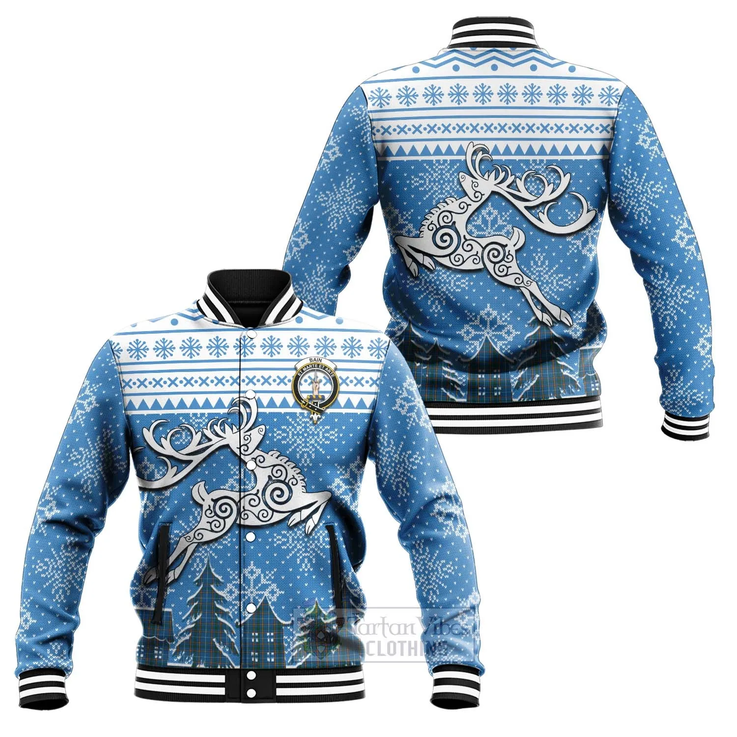 Bain Clan Christmas Baseball Jacket Celtic Reindeer Style