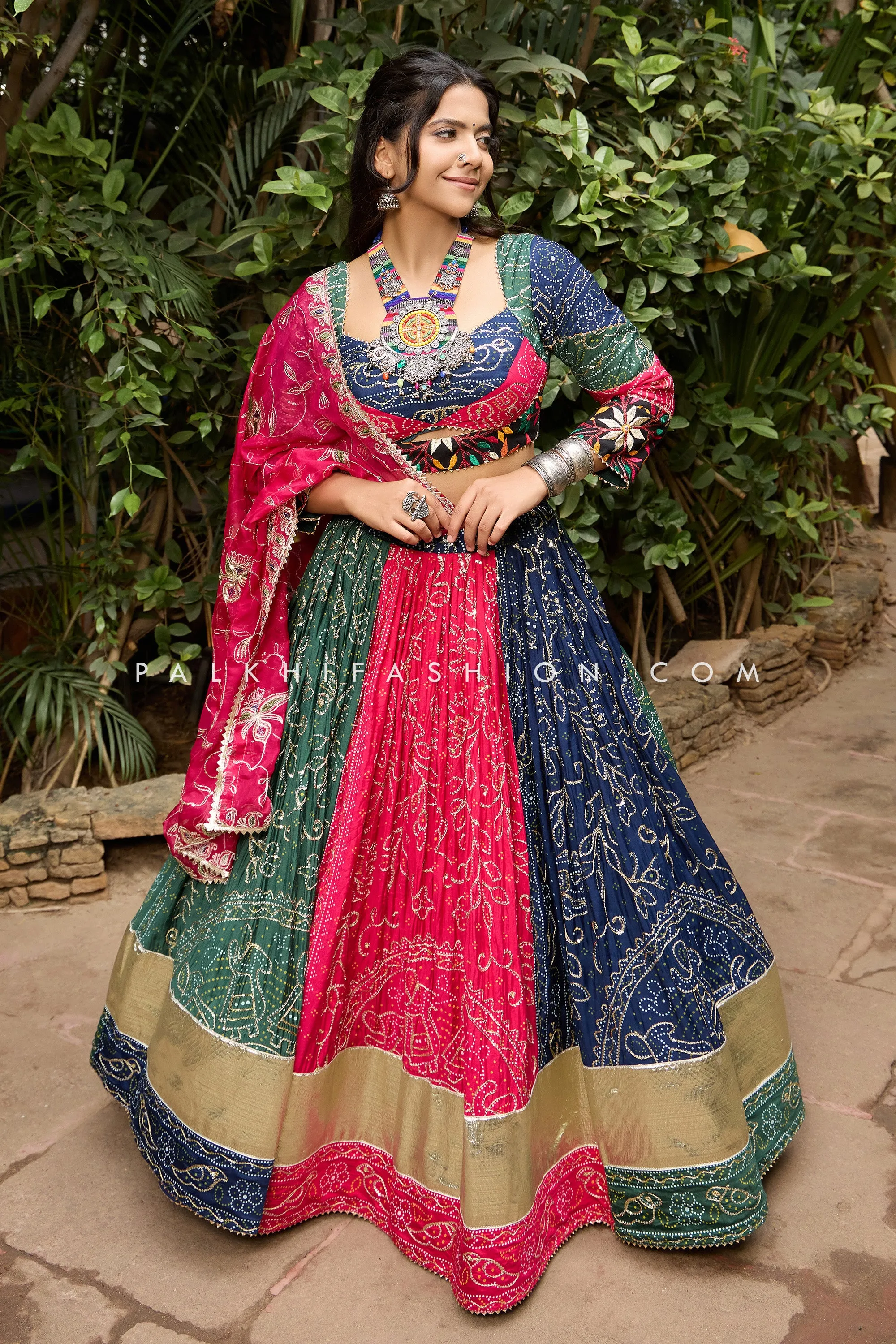 Bandhani Gaji Silk Grandeur: Designer Navratri Chaniya Choli