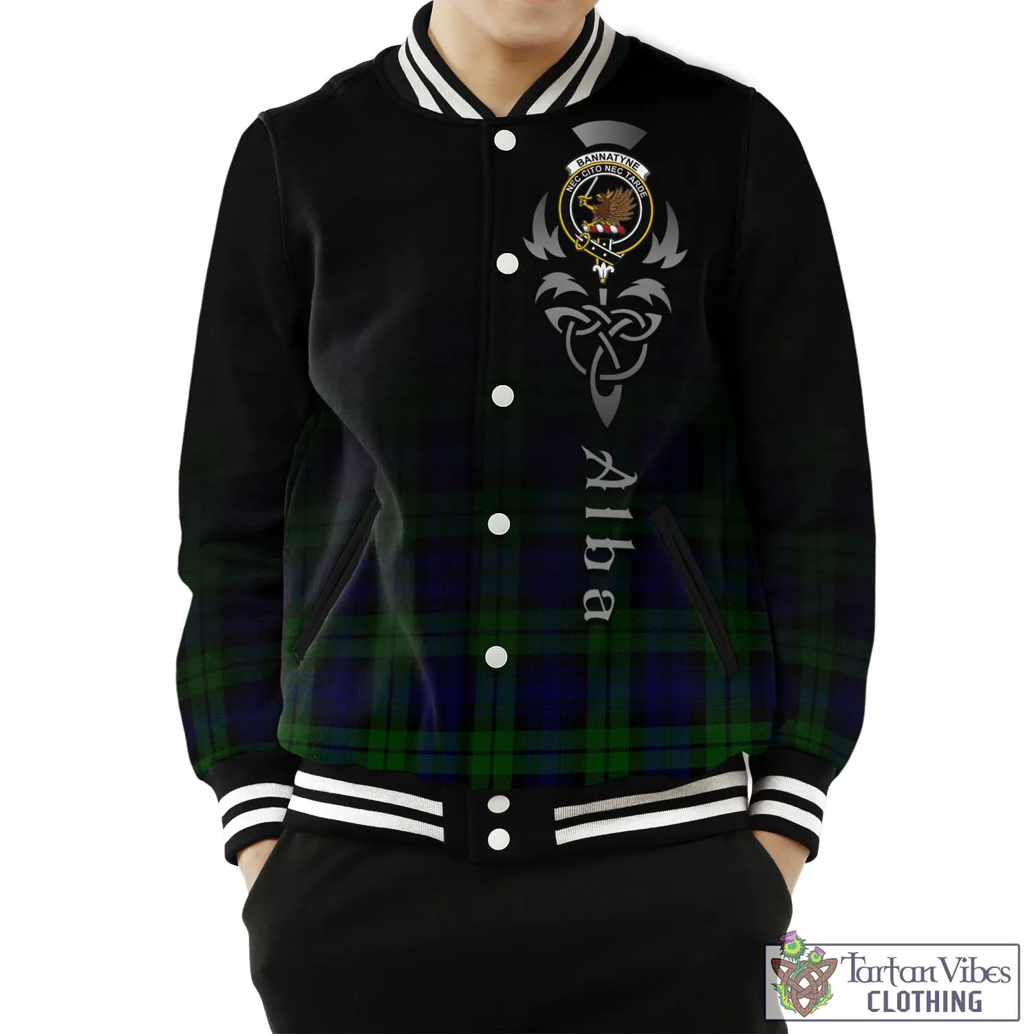 Bannatyne Tartan Baseball Jacket Featuring Alba Gu Brath Family Crest Celtic Inspired