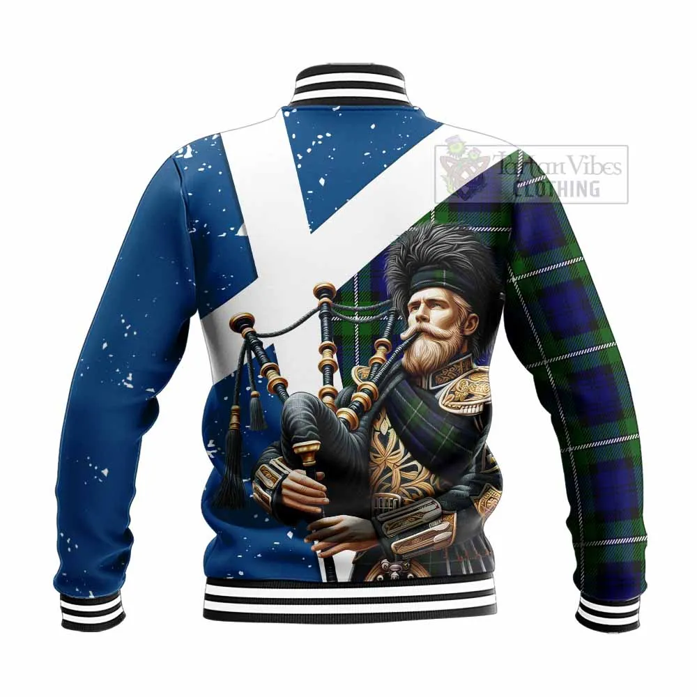 Bannerman Tartan Baseball Jacket with Family Crest Scottish Bagpiper Vibes