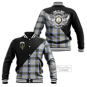 Bell Tartan Baseball Jacket with Family Crest and Military Logo Style