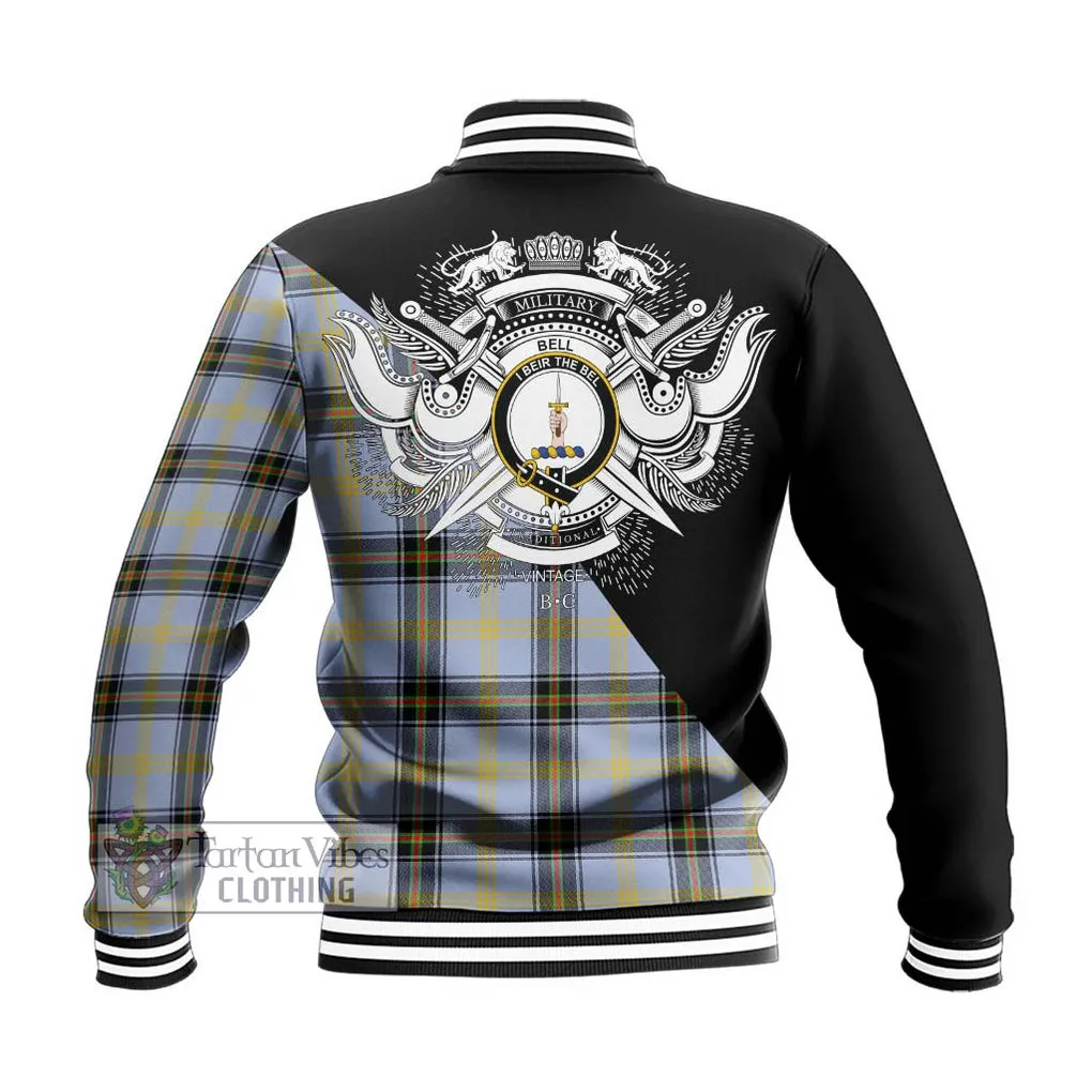 Bell Tartan Baseball Jacket with Family Crest and Military Logo Style