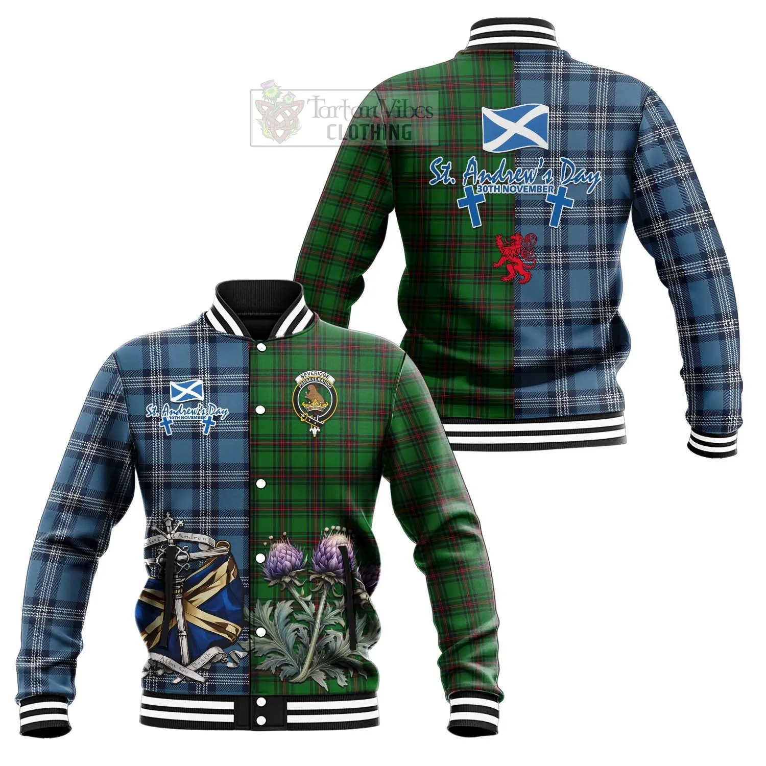 Beveridge Tartan Baseball Jacket Happy St. Andrew's Day Half Tartan Style