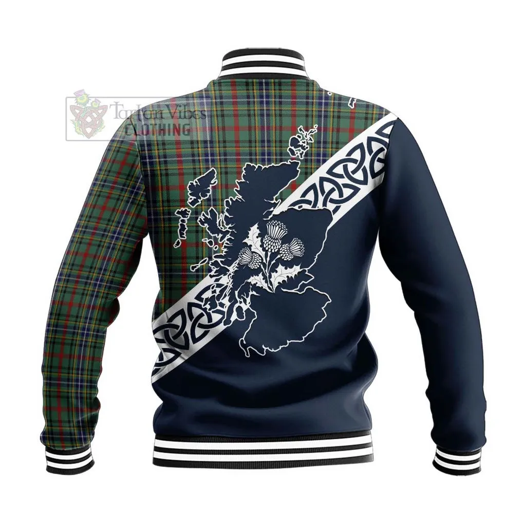 Bisset Tartan Baseball Jacket Featuring Thistle and Scotland Map