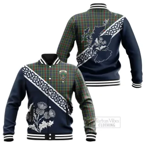 Bisset Tartan Baseball Jacket Featuring Thistle and Scotland Map