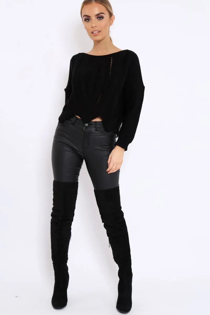 Black Cable Knit Scalloped Hem Jumper - Lilliana