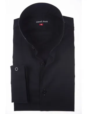 BLACK MANDARIN COLLAR SHIRT