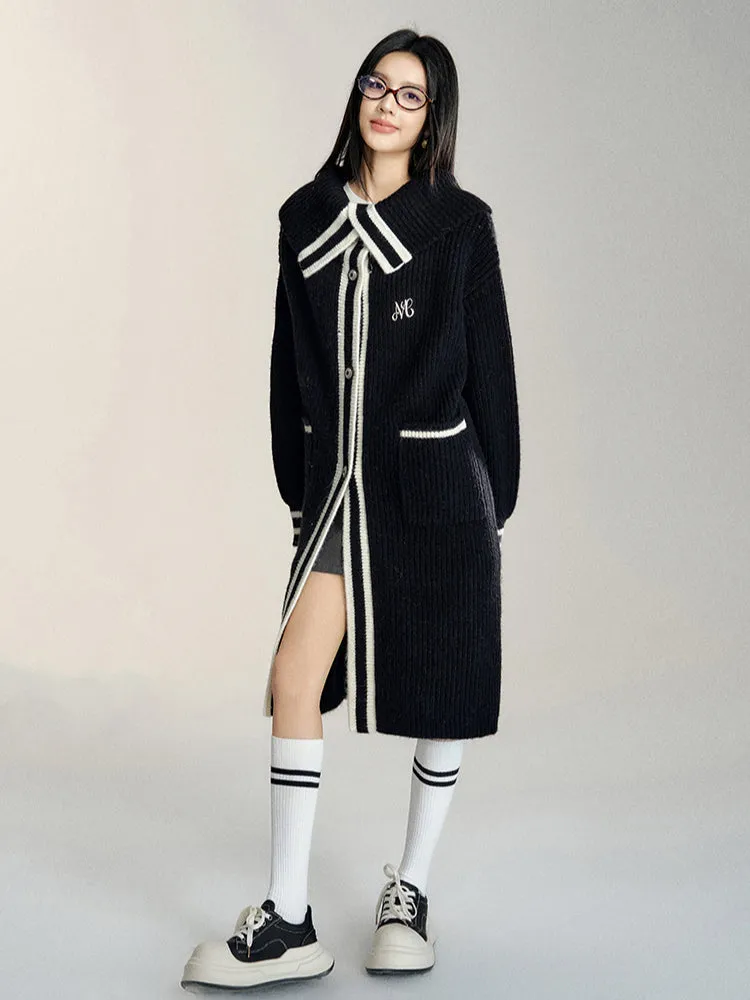 Black Oversized Lapel Knit Coat