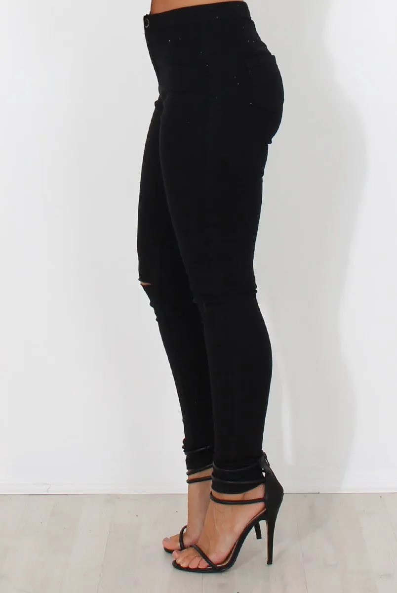 Black Ripped Knee Jeans-Clara