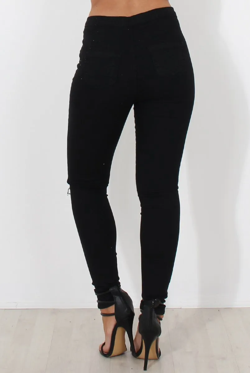 Black Ripped Knee Jeans-Clara