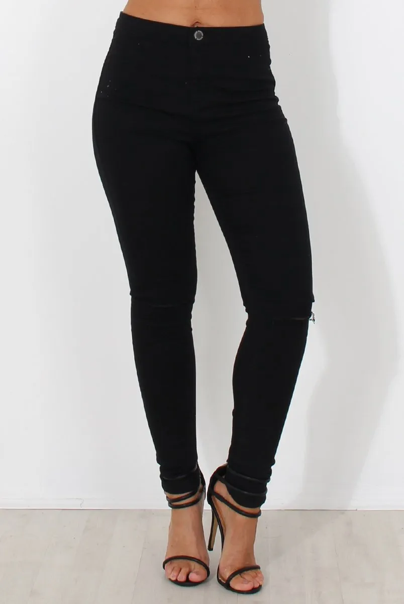 Black Ripped Knee Jeans-Clara