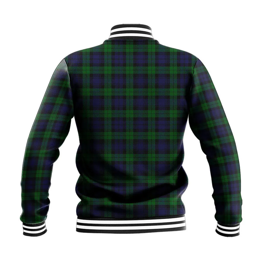 Black Watch Tartan Baseball Jacket with Family Crest