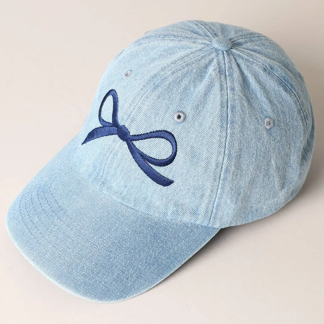 Bow Embroidered Denim Baseball Cap