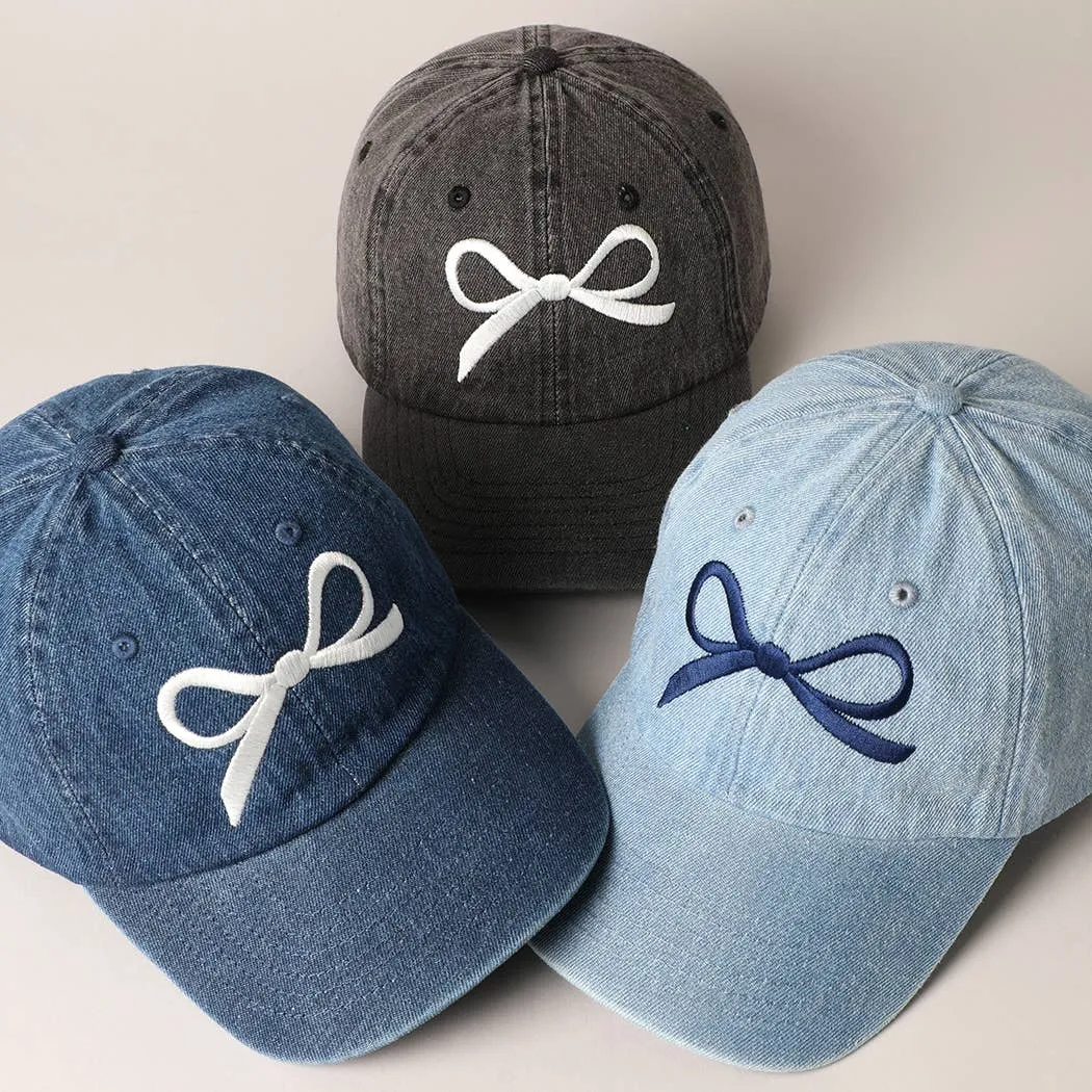 Bow Embroidered Denim Baseball Cap