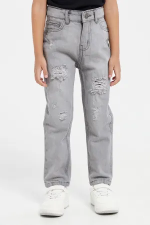 Boys Grey Ripped Jeans