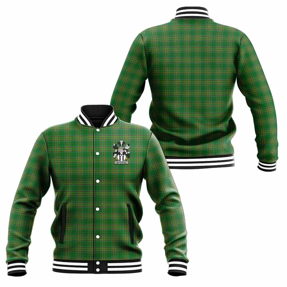 Brounker Irish Clan Tartan Baseball Jacket with Coat of Arms