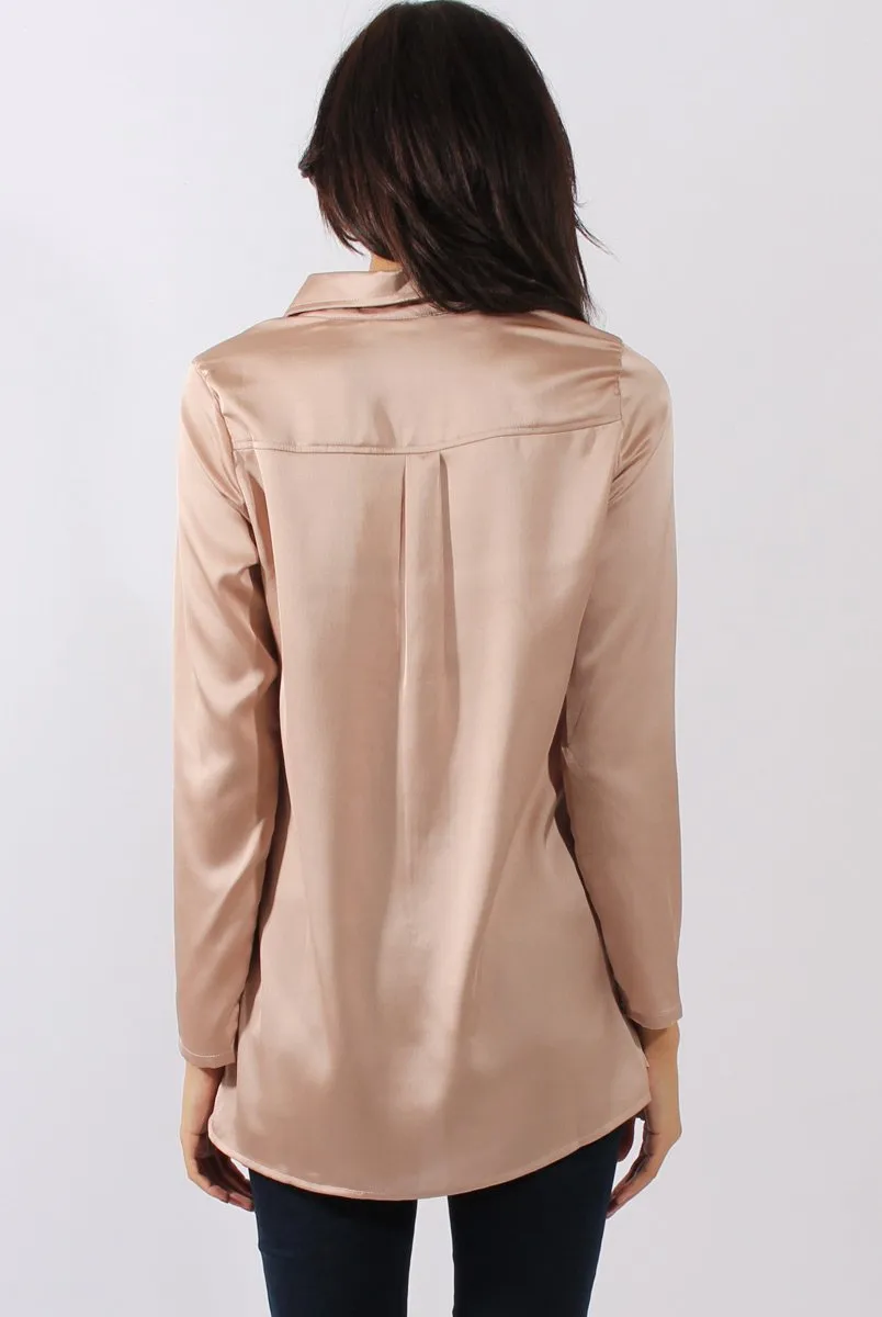 Champagne Satin Shirt - Alaina