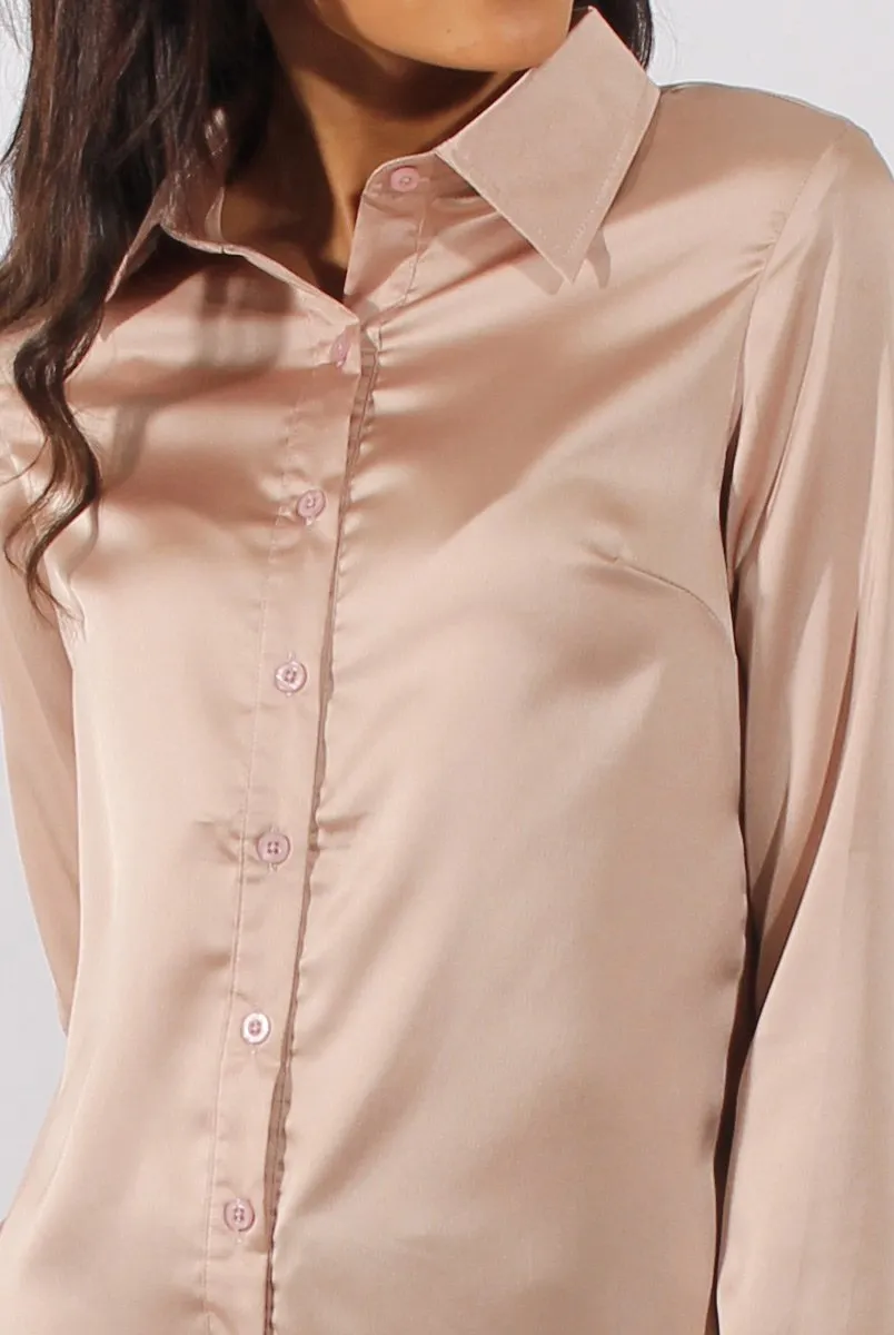 Champagne Satin Shirt - Alaina