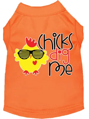 Chicks Dig Me Screen Print Dog Shirt Orange Med