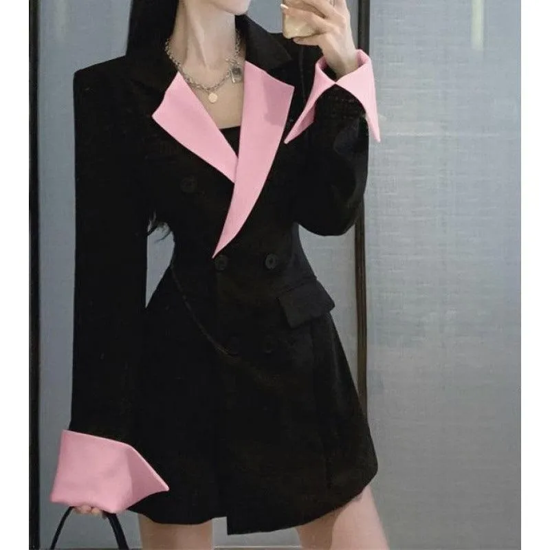 Contrast Color Suit Long Sleeve Slim Fit Dress