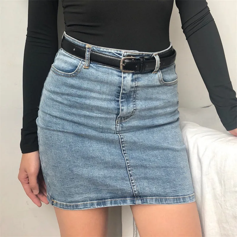 deanwangkt - Retro High-Waisted Denim Skirt