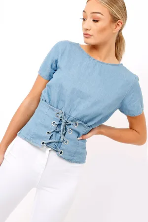 Denim Blue Corset Tee - Marla