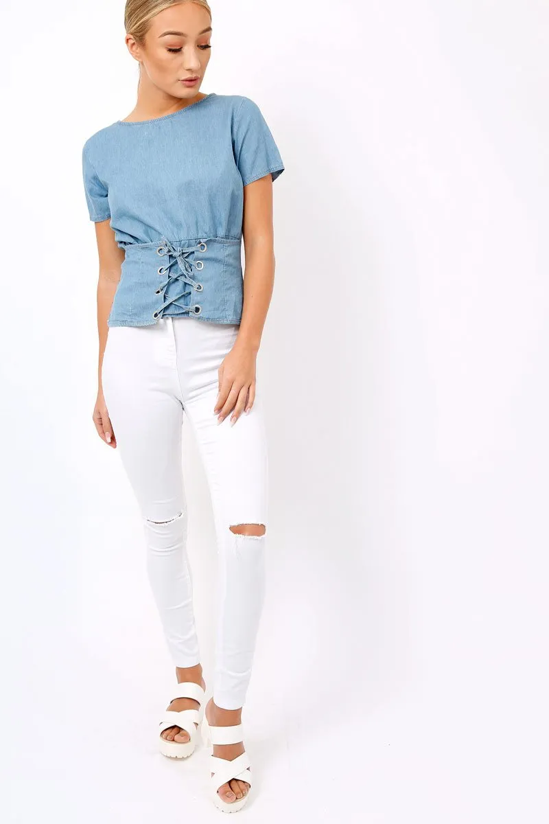 Denim Blue Corset Tee - Marla