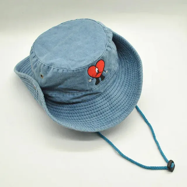 Denim Bucket Hat Foldable Embroidered Pot Hat