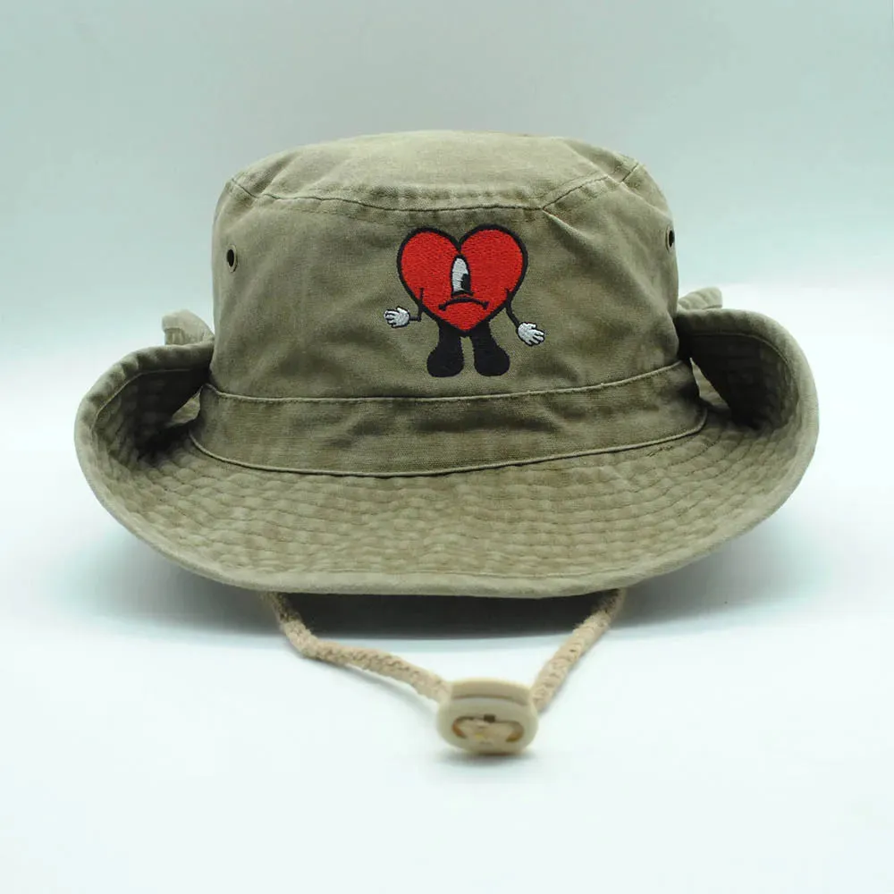 Denim Bucket Hat Foldable Embroidered Pot Hat