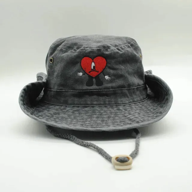 Denim Bucket Hat Foldable Embroidered Pot Hat