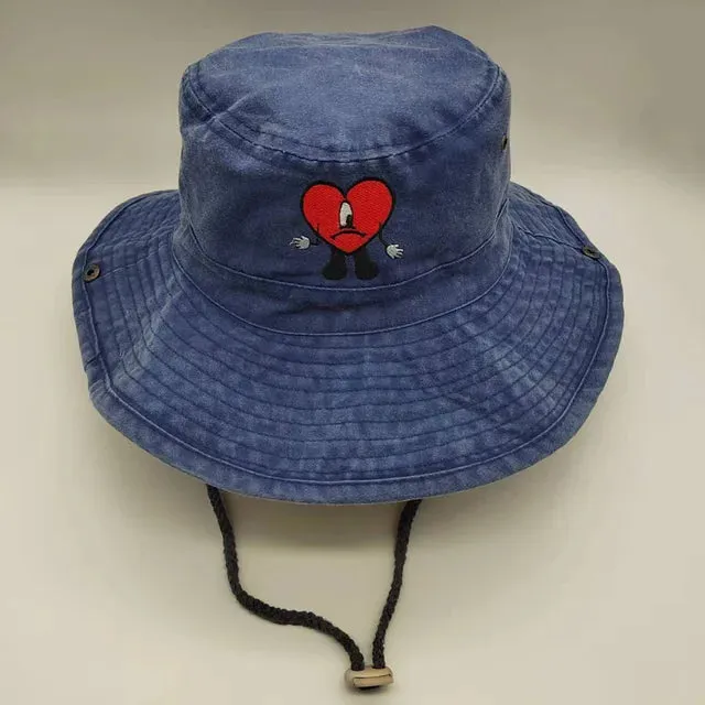 Denim Bucket Hat Foldable Embroidered Pot Hat